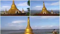 Pagoda Buddha, Thiri Yadana Pyilone Chantha roboh terseret banjir. (Dokumentasi Abbott U Pyinnya Linkkara/Straits Times)
