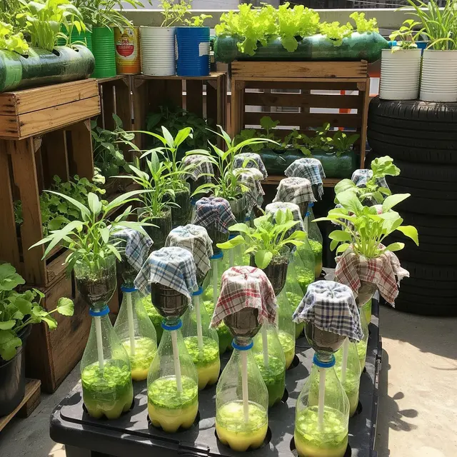 Ide Kebun Sayur Estetik dari Barang Bekas (Image by Gemini AI)