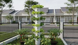 Ide Model Kebun Sayur Mini Dengan Kombinasi Vertical Tower System (Foto: AI)