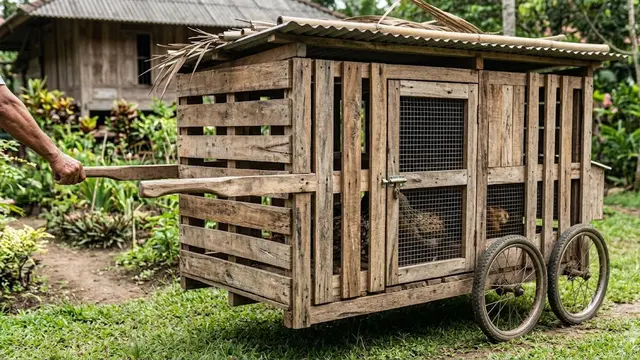 Kandang Ayam Portable dengan Roda dari Barang Bekas, Hemat Biaya dan Praktis