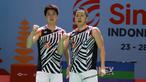 Unggulan pertama di ganda putra, pasangan Indonesia Kevin Sanjaya/Marcus Gideon lolos ke perempatfinal usai melewati hadangan pasangan Korea Selatan, Choi Sol-gyu/Kim Won-ho dalam babak 16 Besar Turnamen Bulu Tangkis Indonesia Open 2021, Kamis (25/11/2021). (Dok. PBSI)