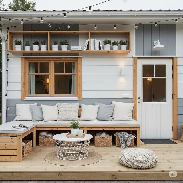 Teras Japandi dengan Furnitur Minimalis