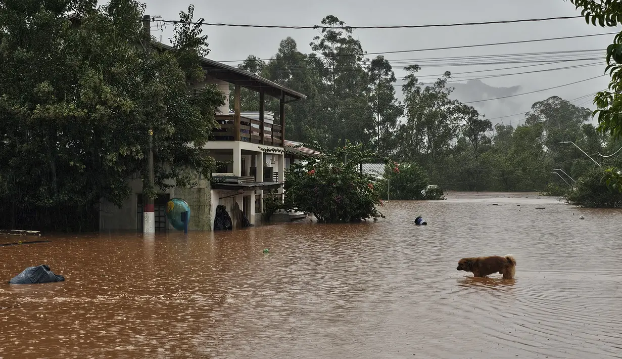 Presiden Brasil, Luiz Inacio Lula da Silva, menyebut banjir itu sebagai "bencana terburuk dalam sejarah negara bagian Rio Grande do Sul." (Photo by Gustavo Ghisleni / AFP)