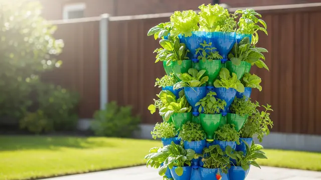 Ilustrasi Desain Kebun Sayur Pocket Garden dari Botol Plastik Bekas/Gemini AI