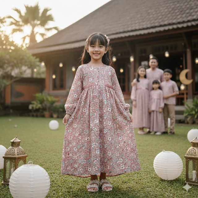 4. Gamis Motif Floral Pastel (Anak Perempuan)
