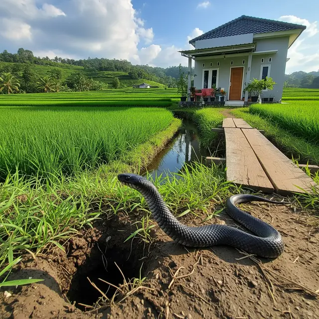 Ciri-Ciri Sarang Ular di Sekitar Rumah yang Dekat Sawah/ Ilustrasi AI