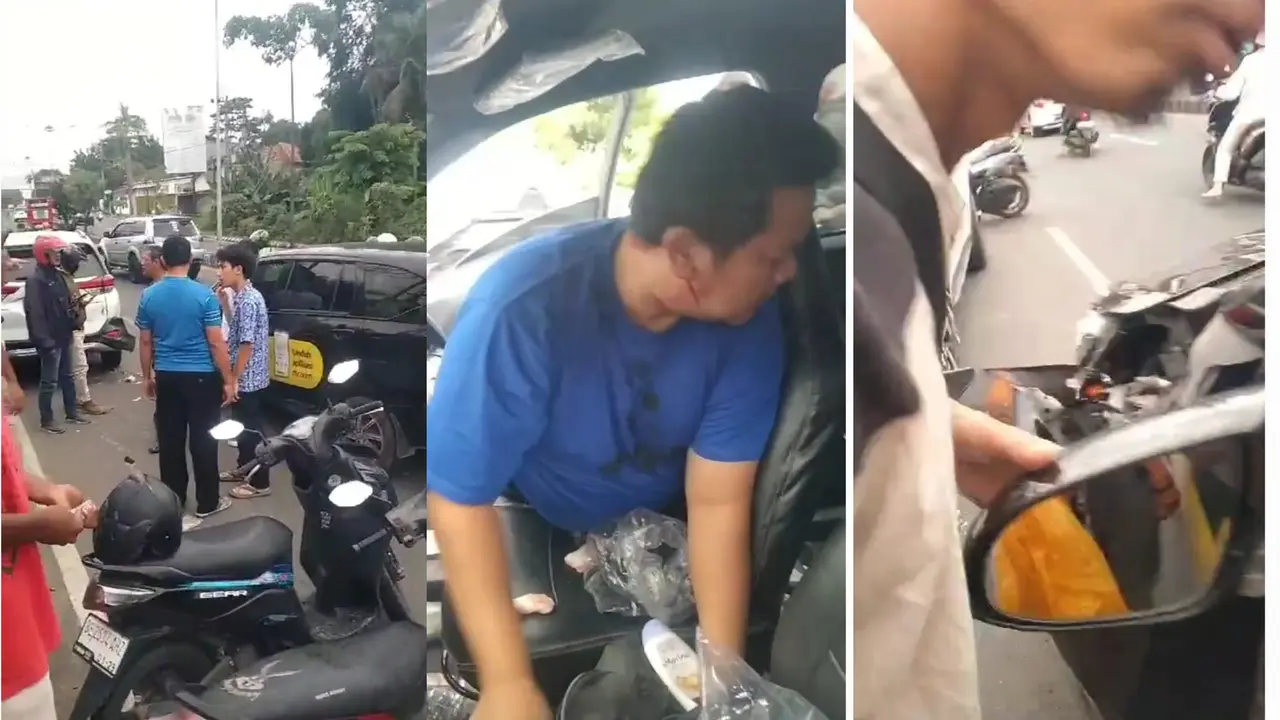 Tangkapan layar rekaman video amatir dari warga kondisi mobil taksi online yang selamat dari aksi pembegalan di Bandar Lampung. Foto : (Istimewa).
