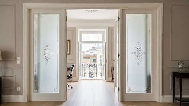 Pintu French Door dengan Panel Kaca Buram