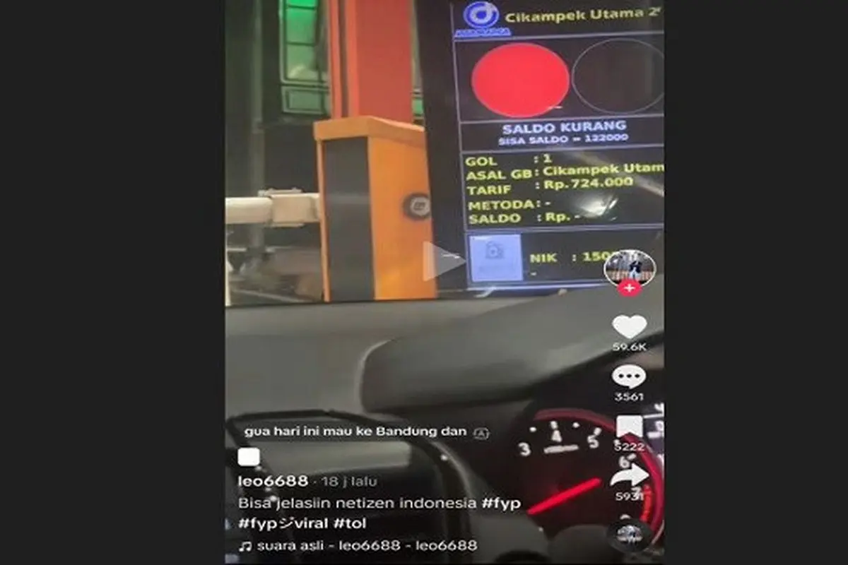 Video Seorang Pengemudi Mobil Kaget Mendapat Tarif Rp 724 Ribu Saat Akan Memasuki tol Cikampek Utama (sumber: TikTok).
