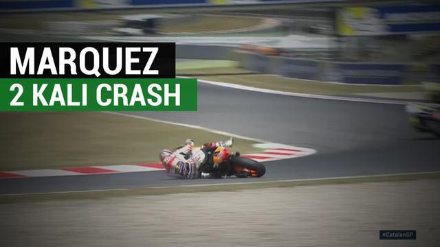 Berita video momen penalap Repsol Honda, Marc Marquez, terjatuh sampai 2 kali di Kualifikasi balapan MotoGP Catalunya pada Sabtu (10/6/2017)
