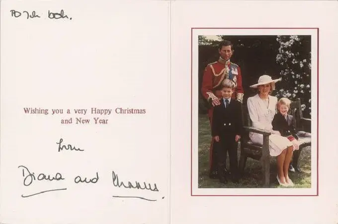 Kartu ucapan Natal  dari Putri Diana dan Pangeran Charles. (RR AUCTIONS)