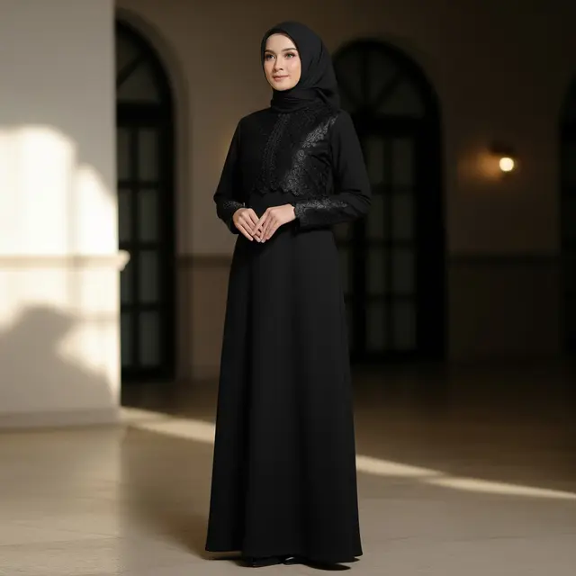 Model Gamis Kombinasi Brokat Hitam