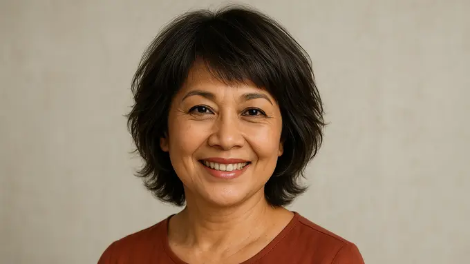 Potongan Shaggy Layer Pendek untuk Ibu-Ibu Usia 50 Tahunan/Ilustrasi Gambar AI