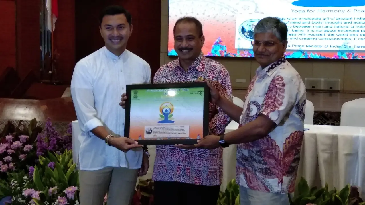 konferensi pers Perayaan Hari Yoga Internasional di Jakarta, Senin (30/4)