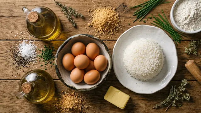 Ilustrasi resep nasi kepal goreng isi telur