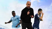 Manchester City - Pep Guardiola, Benjamin Mendy, Nolito (Bola.com/Adreanus Titus)