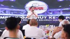 Ketua Umum Persatuan Bola Voli Seluruh Indonesia (PBVSI), Imam Sudjarwo, memberikan sambutan saat syukuran peringatan Hari Ulang Tahun (HUT) PBVSI ke-71 di Gedung Serbaguna Padepokan Voli Sentul, Bogor, Jawa Barat, pada Kamis (26/2/2026) sore hari WIB. (Bola.com/Abdul Aziz)