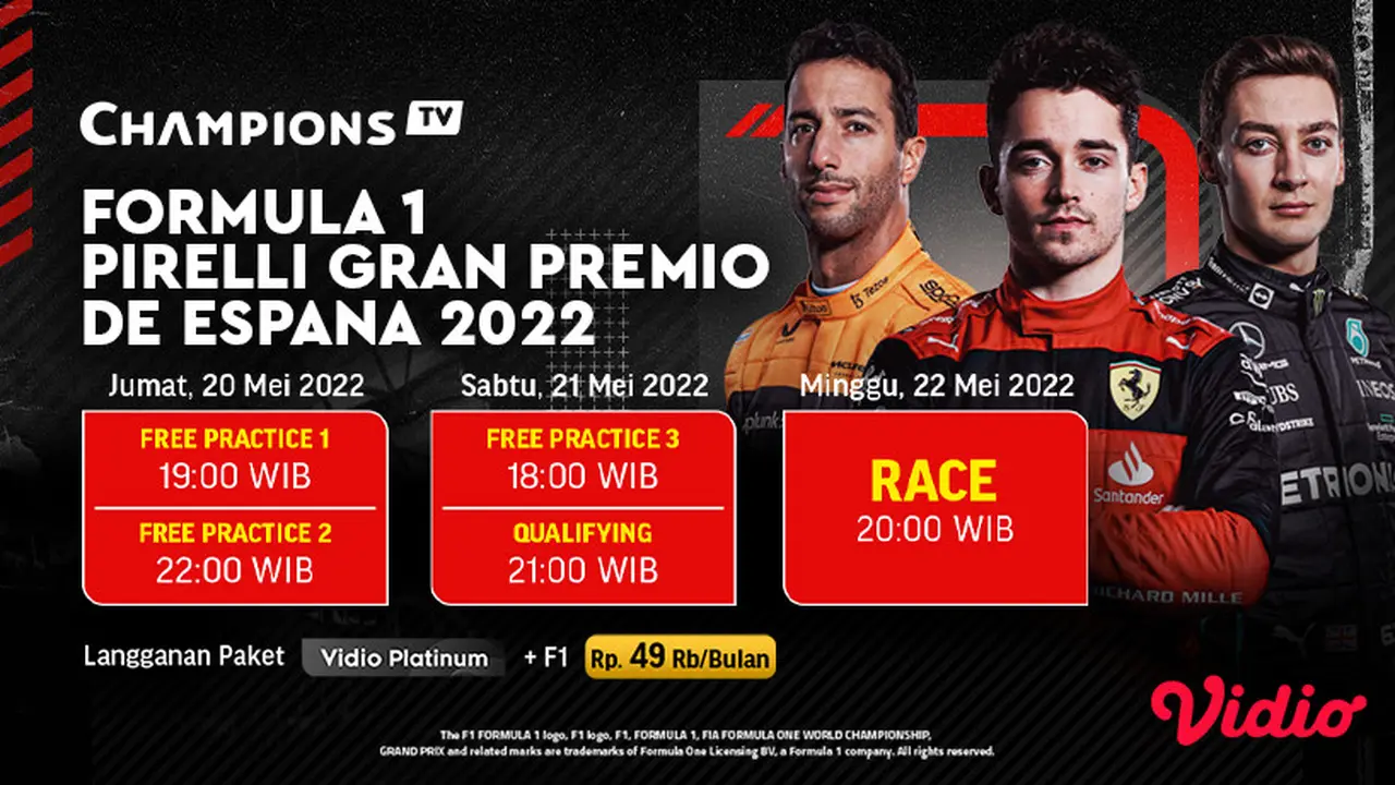Saksikan Live Streaming F1 GP Spanyol 2022 di Vidio, 20-22 Mei 2022 di Vidio