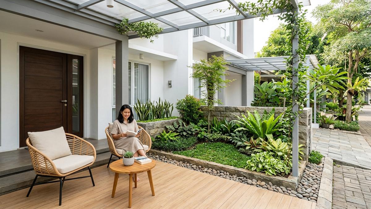7 Desain Teras Rumah Minimalis dengan Taman Mungil tapi Tidak Sumpek, Bikin Rumah Terasa Lebih Asri