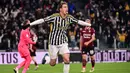 Pemain Juventus Kenan Yildiz melakukan selebrasi usai mencetak gol ke gawang Salernitana pada pertandingan sepak bola Coppa Italia di Juventus Stadium, Turin, Italia, Kamis (4/1/2024). (Marco Alpozzi/dpa via AP)