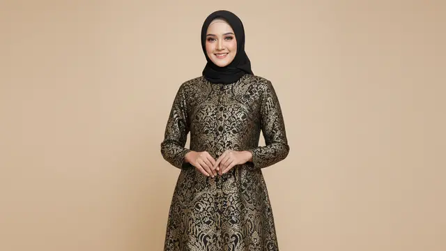 Model Gamis Batik Brokat Warna Hitam Gold Terbaik. Gemini