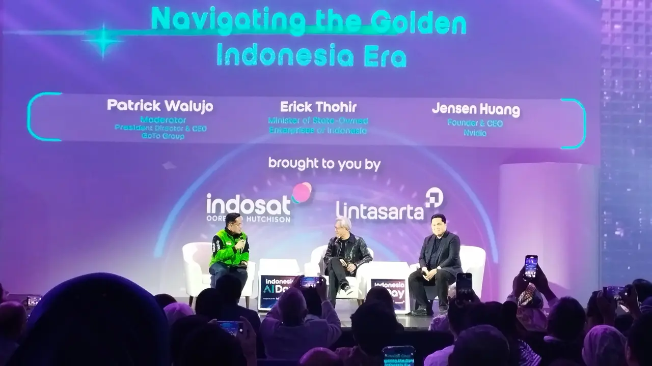 Menteri BUMN Erick Thohir dalam acara diskusi di acara Indonesia AI Day. (Gagas/Liputan6.com)