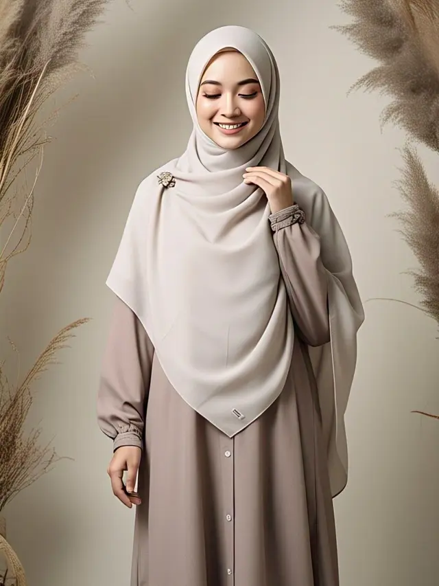 Gamis Taupe (Abu Coklat) dengan Khimar Abu Misty