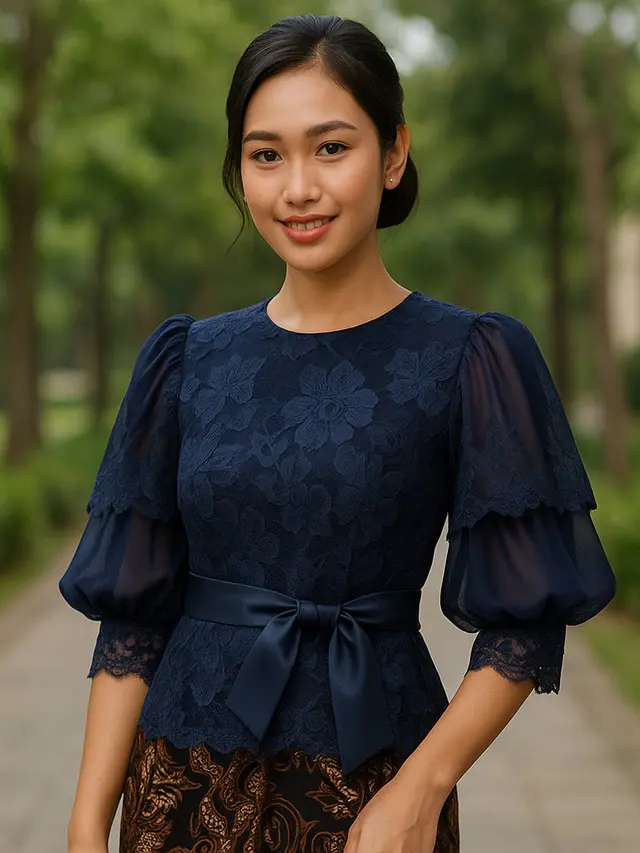 7 Model Batik Brokat Kombinasi Lengan Balon Dua Lapis, Anggun dan Stylish untuk Acara Spesial