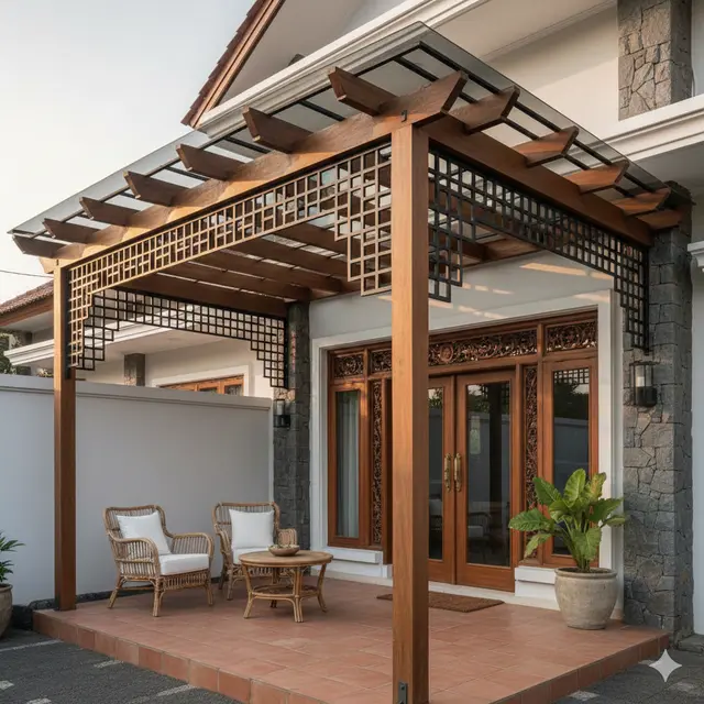 Model Teras dengan Pergola Sederhana (Foto: Gemini AI)