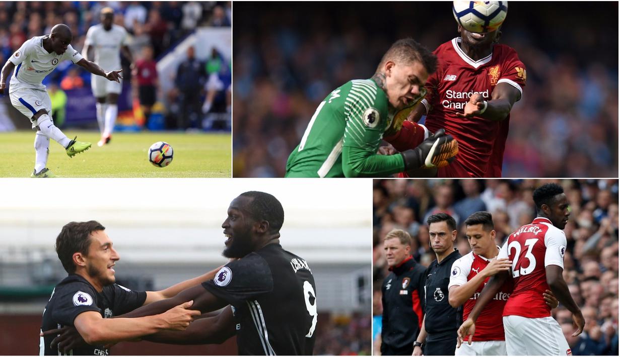 Berikut ini tujuh momen menarik yang terjadi pada Premier League 2017/2018 pekan keempat. Mulai dari insiden Ederson Moraes hingga gol Romelu Lukaku. (Kolase foto-foto dari AFP dan AP)