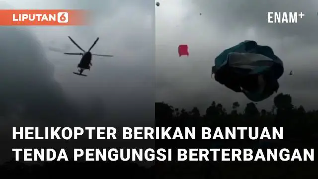 Sebuah helikopter yang membawa bantuan untuk korban terdampak gempa Cianjur mengundang perhatian