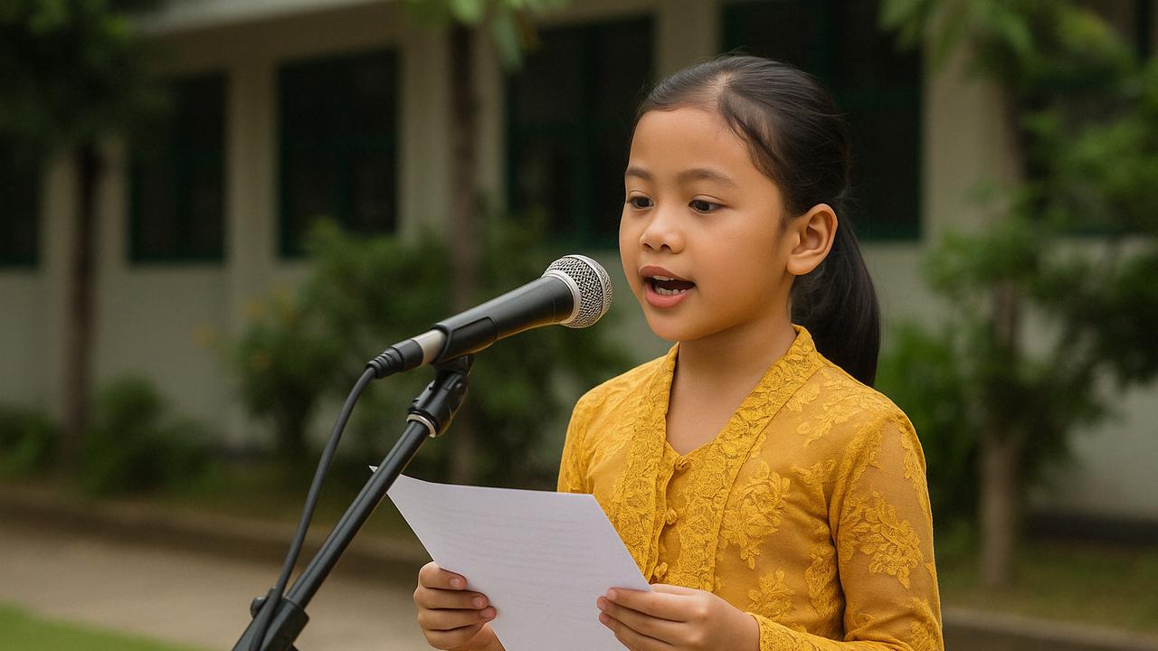 Anak SD berpidato pada Hari Kartini 21 April (Foto: Rizka Nur Laily via ChatGPT)