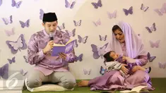  Nindy Ayunda dan Suaminya, Askara Parasady saat mengelar syukuran aqiqah anak ke-2 nya, Kanara di Jakarta, Sabtu (21/1). Nindy mengatakan butuh waktu satu bulan mempersiapkan aqiqah dan syukuran kelahiran sang buah hati.  (Liputan6.com/Herman Zakharia)