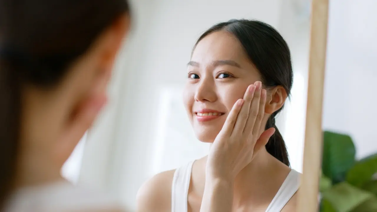 perempuan tersenyum segar pagi hari tanpa makeup