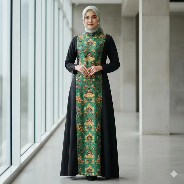 Gamis Siluet H-Line dengan Panel Tengah (Gemini AI)