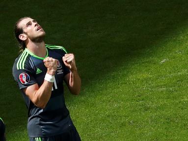 Ekspresi Gareth Bale setelah mencetak gol ke gawang Inggris dalam laga Grup B Piala Eropa 2016 di Stade Bollaert-Delelis, Lens, (16/6/2016). (Reuters/Benoit Tessier)