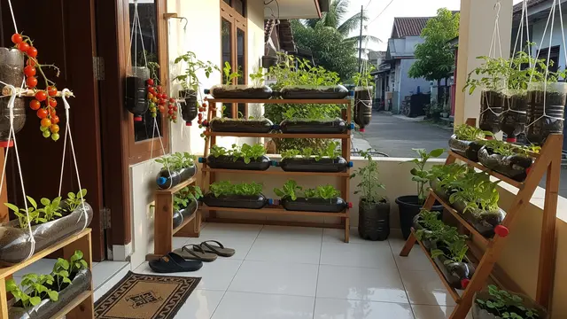 Kebun Sayur dari Botol Bekas yang Cocok untuk Hiasan Teras
