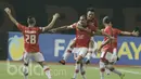 Pemain Persija, Bruno Lopes, melakukan selebrasi usai mencetak gol ke gawang Arema pada laga lanjutan liga 1 Indonesia di Stadion Patriot, Bekasi, Jumat (02/06/2017). Persija menang 2-0. (Bola.com/M Iqbal Ichsan)