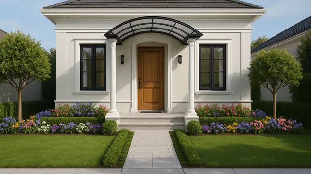 Desain Rumah 6x9 Meter dengan Teras Mini dan Taman Depan/Ilustrasi AI