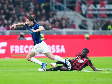 AC Milan berhasil memenangi Derby della Madonnina setelah menaklukkan Inter Milan dengan skor tipis 1-0. (AP Photo/Luca Bruno)