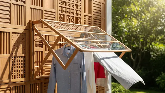 Model Area Jemuran Semi Outdoor Minimalis dengan Sekat Estetik (Gemini AI)