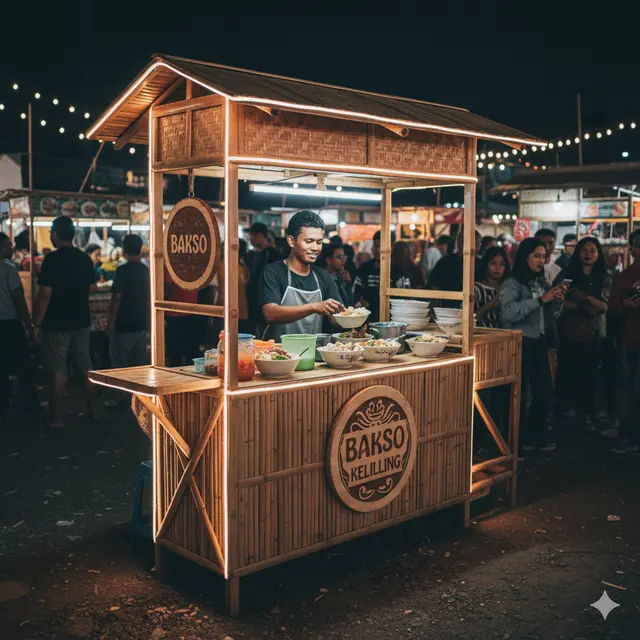 Desain warung bakso dari bambu (Foto: Gemini AI)