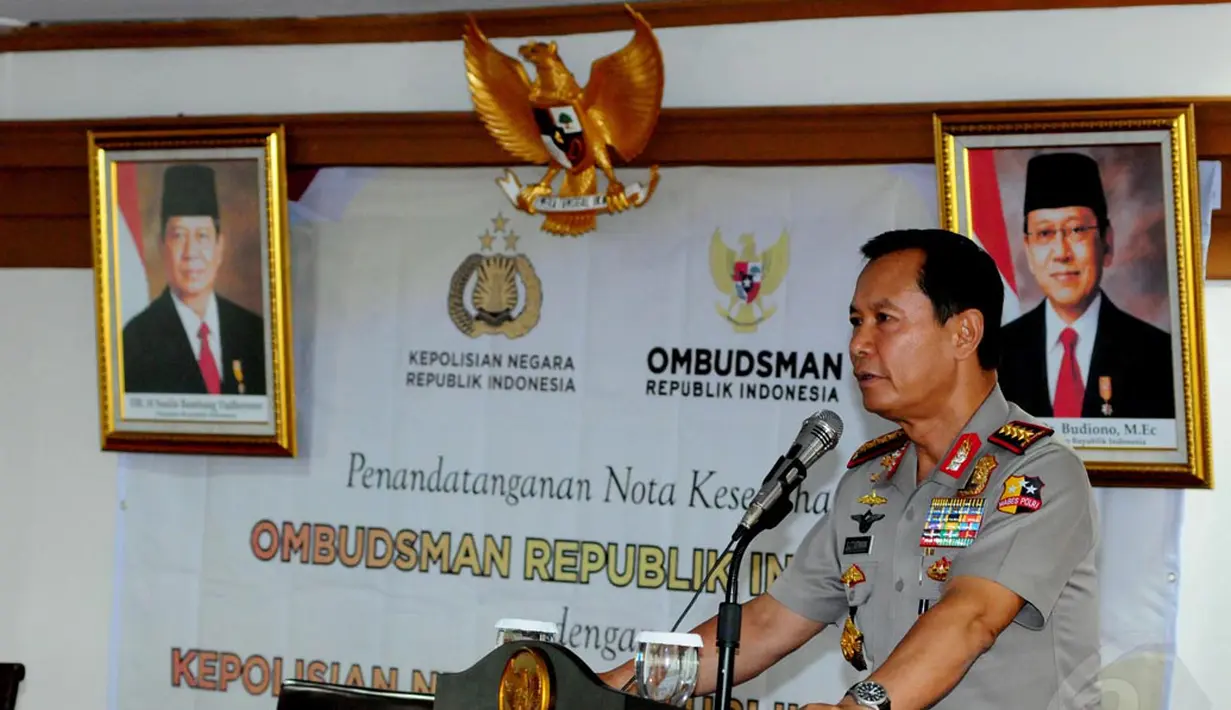 Pada kesempatan yang sama, Jenderal Sutarman berharap MoU ini dapat mewujudkan pemerintahan yang baik, Jakarta, (9/9/14). (Liputan6.com/Andrian M Tunay)