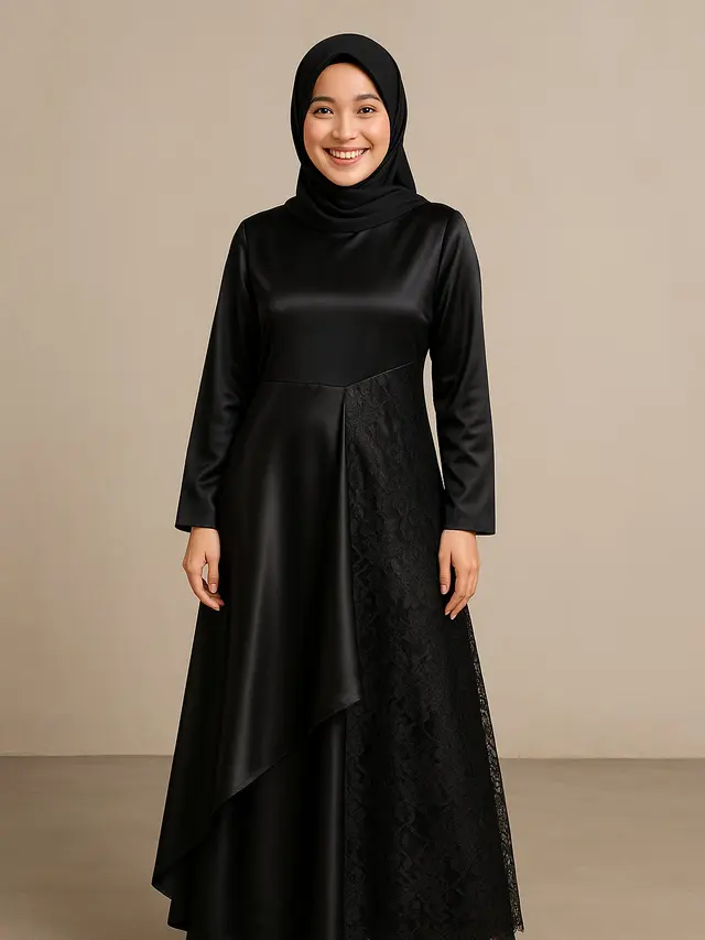 Model Gamis Hitam Kombinasi Brokat dan Satin/Ilustrasi ChatGPT