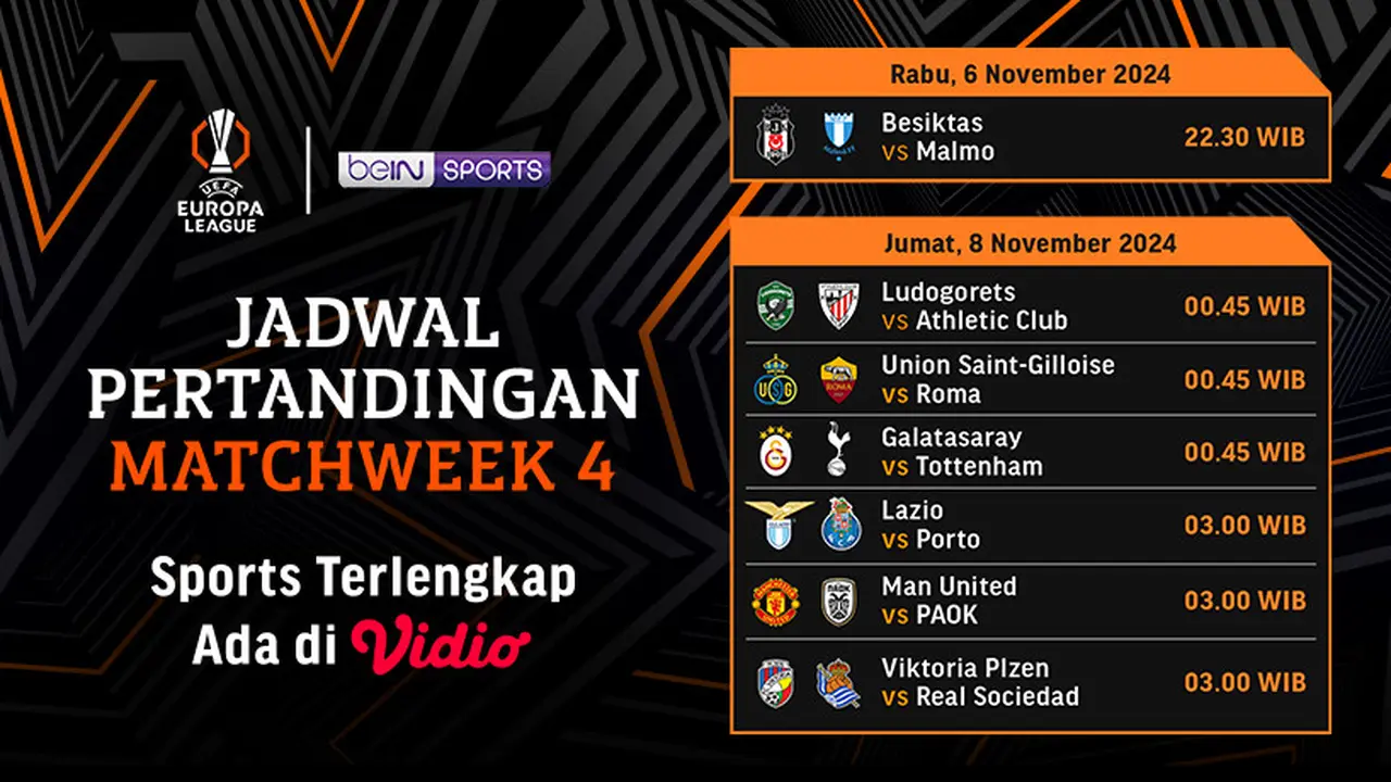 Jadwal Liga Europa 2024/2025 Matchweek 4