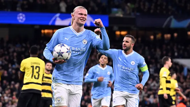 Foto: Haaland Cetak Brace untuk Bawa Manchester City Melangkah ke Babak 16 Besar Liga Champions