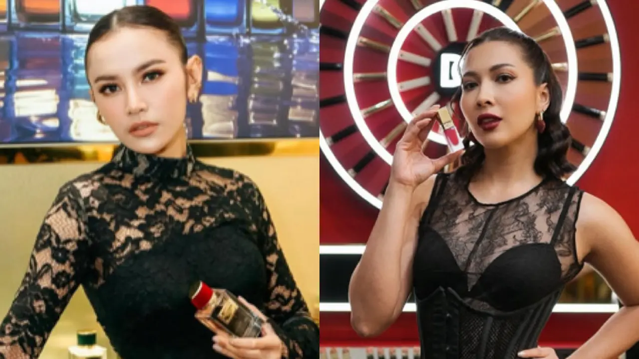 Mahalini dan Andrea Bimo di Opening Dolce & Gabbana Beauty tampil senada dengan dress lace. [@mahaliniraharja/@andreadianbimo]