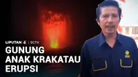 Gunung Anak Krakatau di perairan Selat Sunda, Lampung Selatan, Lampung, kembali menunjukkan aktivitas erupsi. Pancaran cahaya dari letusan lava pijar dari erupsi mencapai ratusan meter hingga membuat langit perairan memerah.