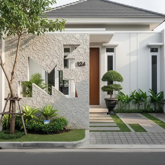 Model Depan Rumah Coran dengan Dinding Setengah Terbuka