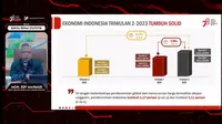 Deputi Bidang Neraca dan Analisis Statistik BPS, Moh. Edy Mahmud. Badan Pusat Statistik mencatat pertumbuhan ekonomi Indonesia kuartal II 2023 mencapai 5,17%. Hal Ini membuat pertumbuhan ekonomi Indonesia berada di atas 5% dalam dalam 7 kuartal berturut-turut.